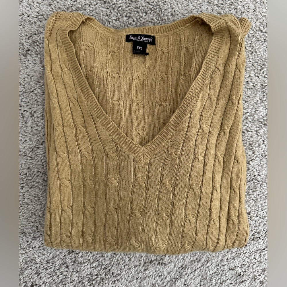 Steve & Barry's Vintage Oversize V-Neck Cable Knit Sweater - Tan